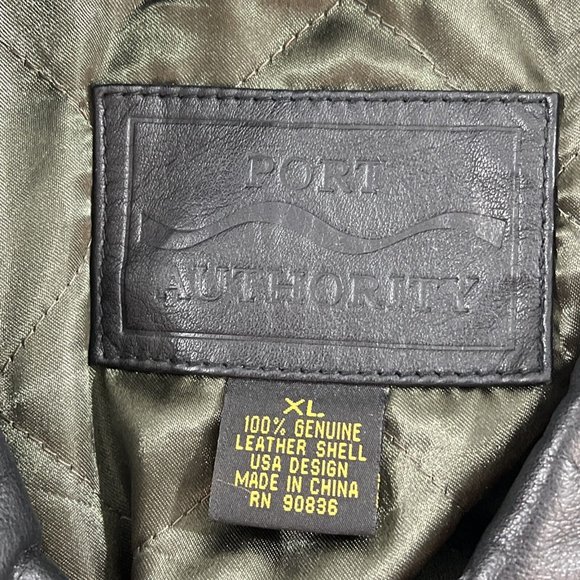 Port Authority Mens Leather Jacket XL Black Bomber ESPN - Picture 4 of 13